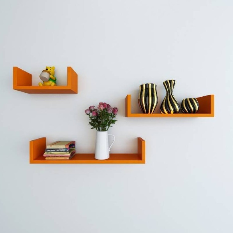 Wooden U Shape Wall Shelf (orange) - photo
