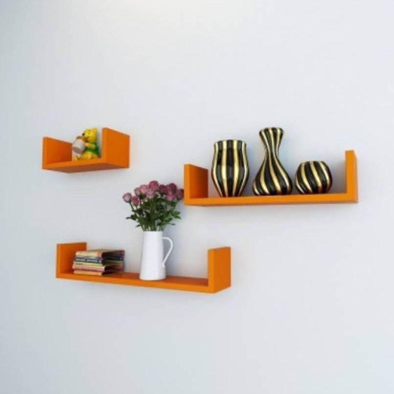 Wooden U Shape Wall Shelf (orange) - front-view