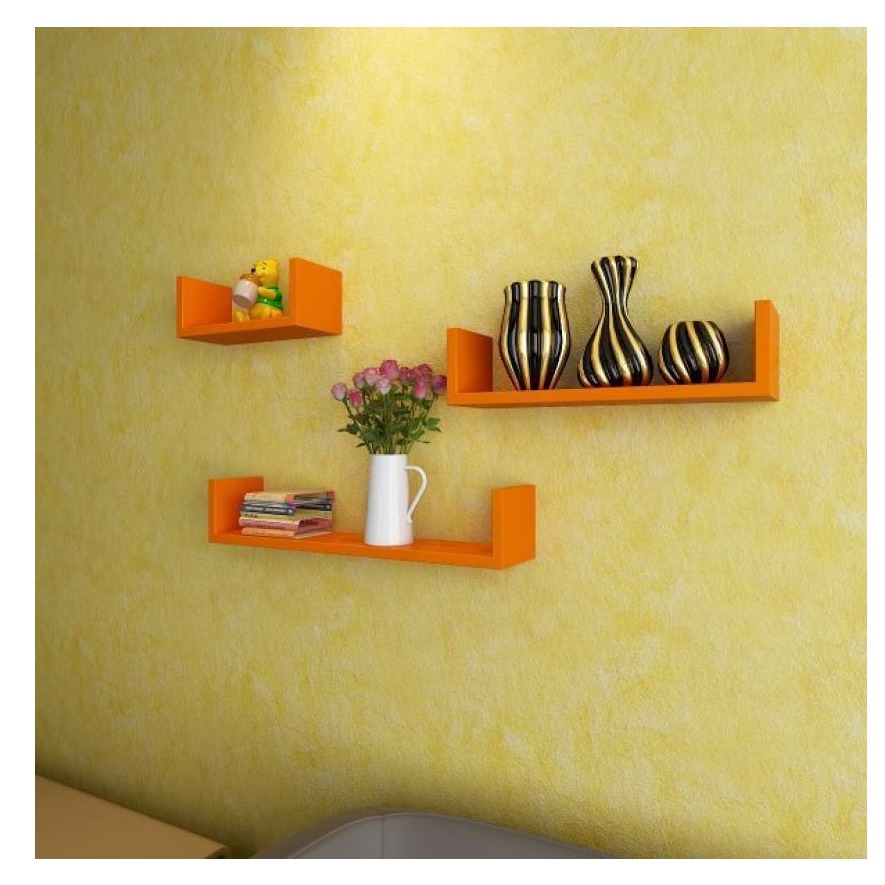 Wooden U Shape Wall Shelf (orange) - top-view