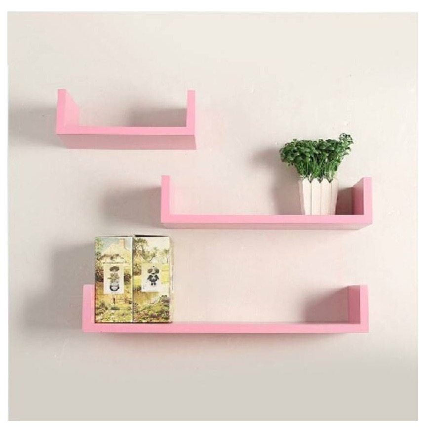 Wooden U Shape Wall Shelves (pink) - photo