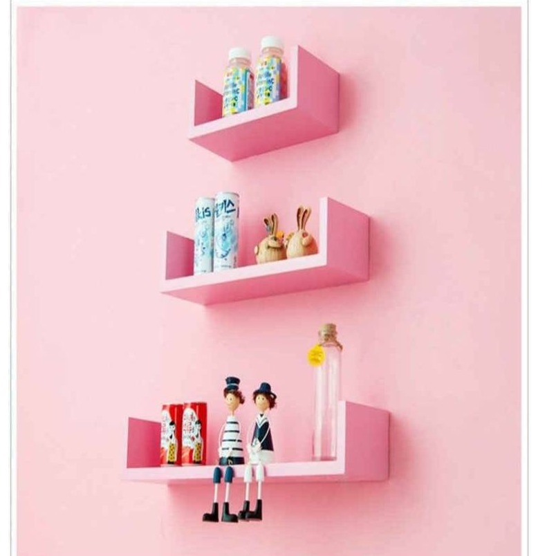 Wooden U Shape Wall Shelves (pink) - front-view