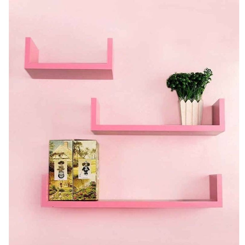 Wooden U Shape Wall Shelves (pink) - top-view