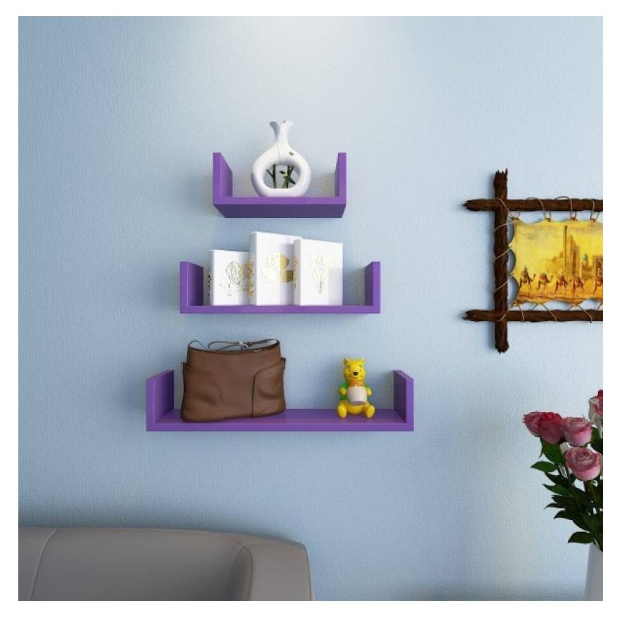 Wooden U Shape Wall Shelf (purple) - photo