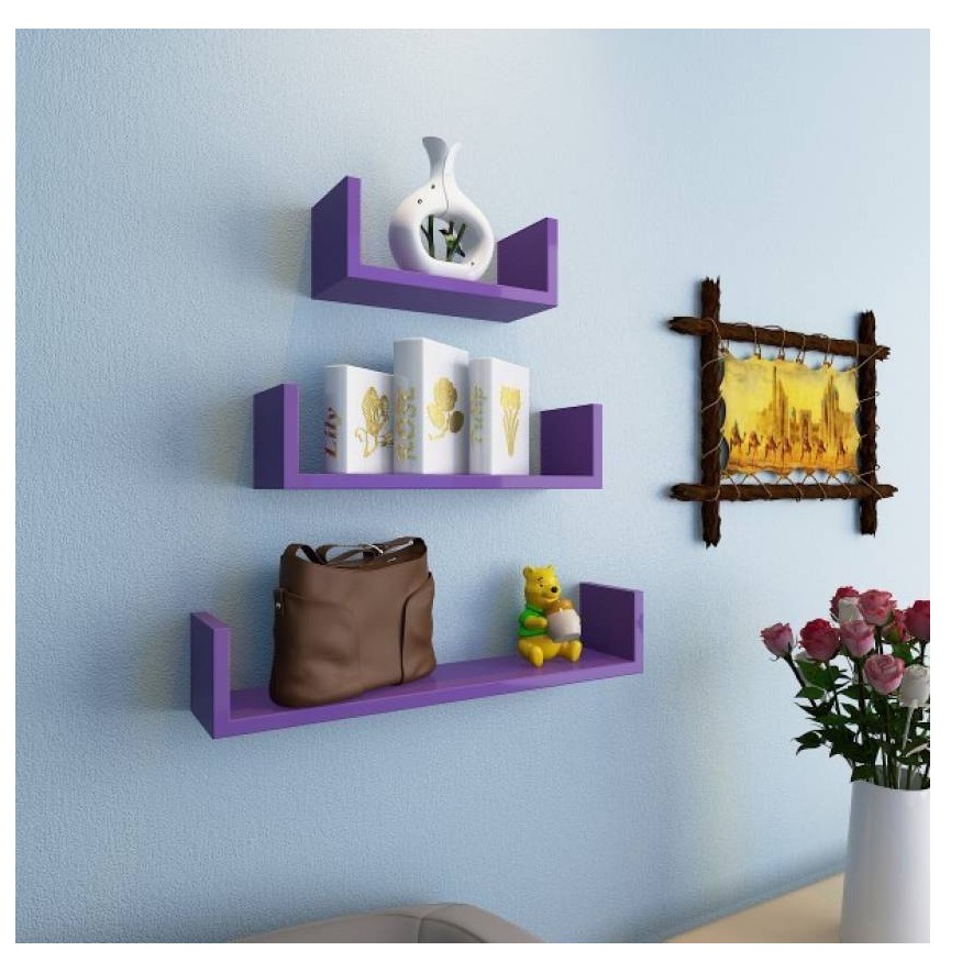Wooden U Shape Wall Shelf (purple) - front-view