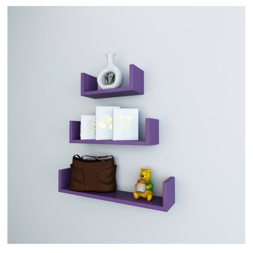 Wooden U Shape Wall Shelf (purple) - top-view
