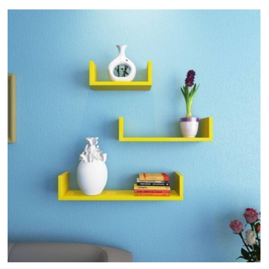 Ballon Wooden U Shape Wall Shelf  (Yellow) - top_view