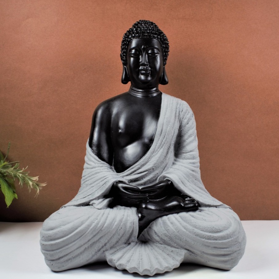 Black & Grey Color Marble Buddha Statue - front-view