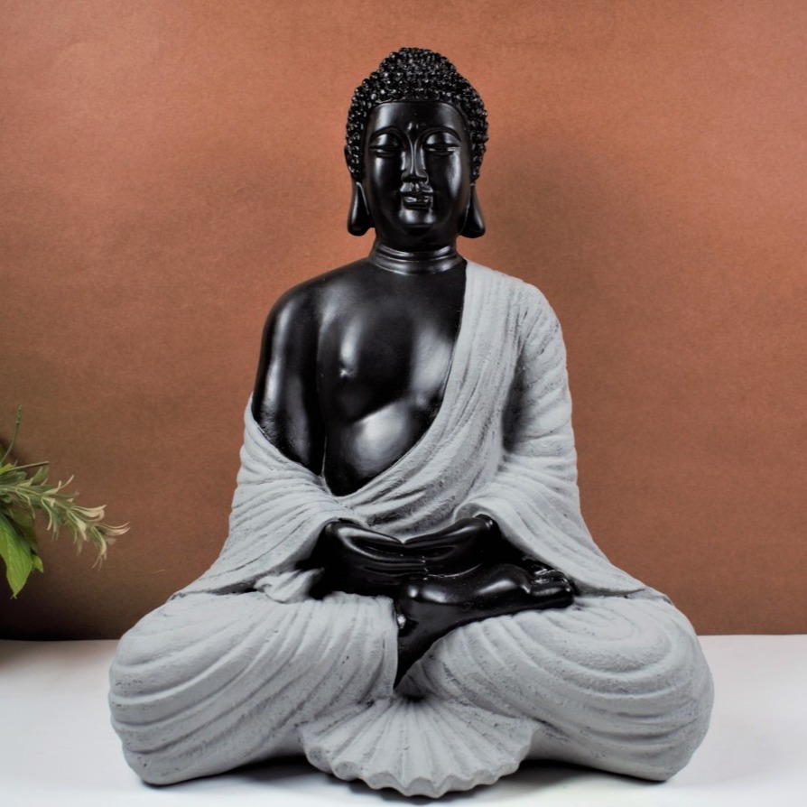 Black & Grey Color Marble Buddha Statue - rear-view