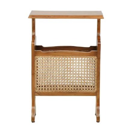 Veronika Teak Wood End Table Cum Magazine Holder With Cane In Natural Finish - front_view