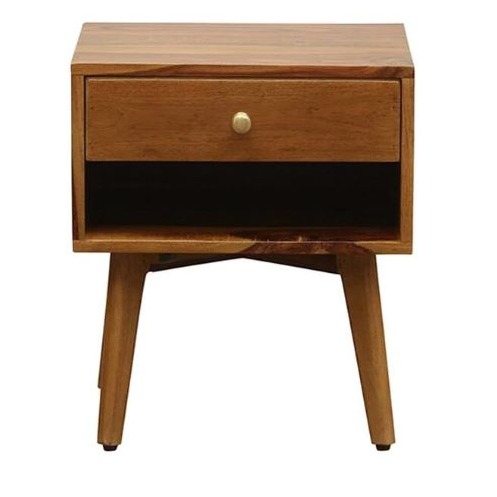 Ivey Solid Wood Bedside Table In Rustic Teak Finish - front_view