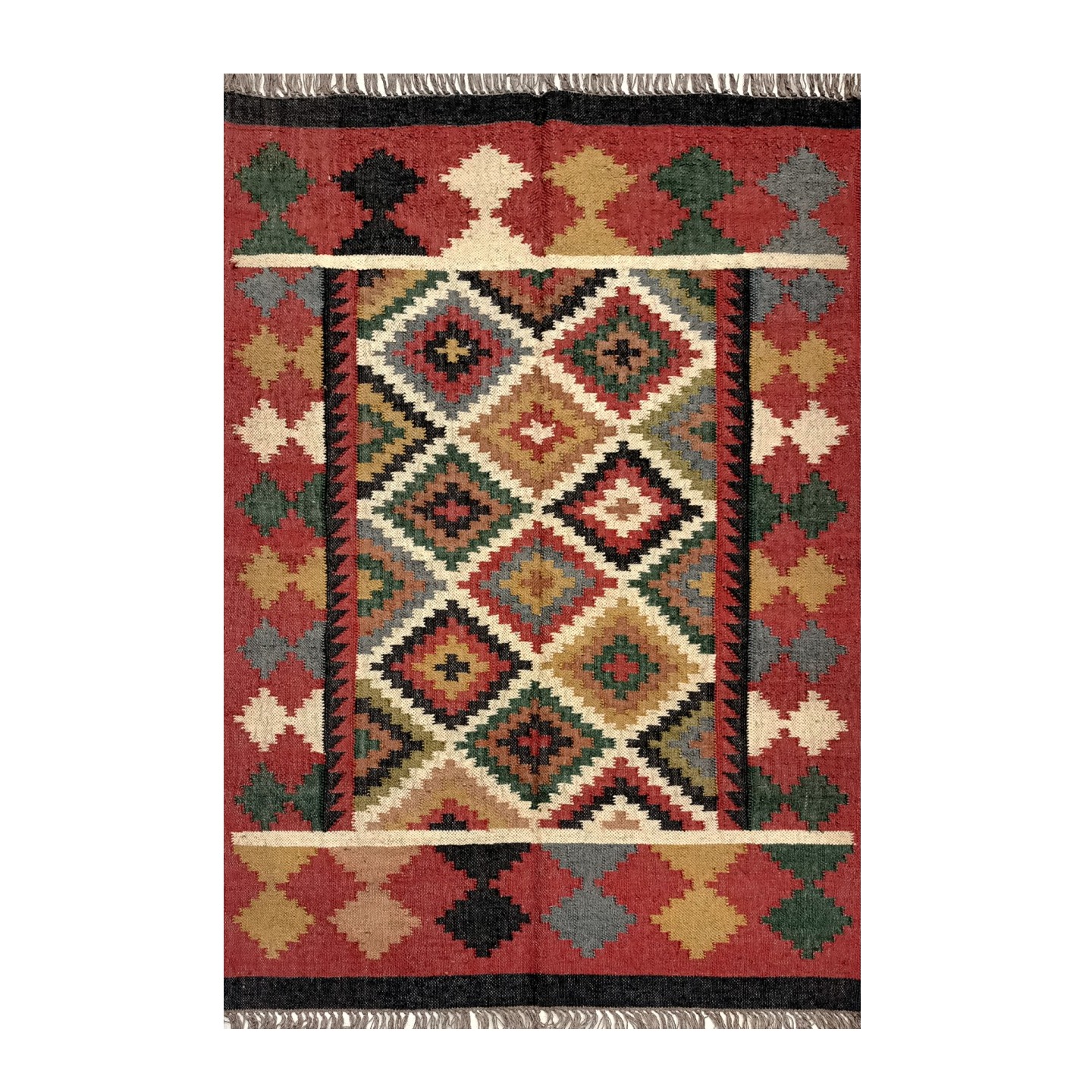 Handwoven Camel Wool And Jute Kilim Rug - top_view