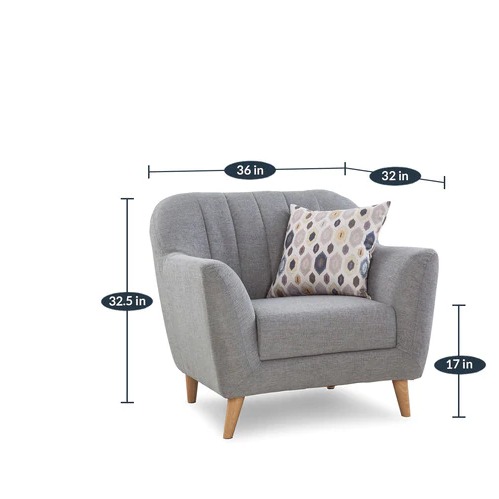 Nara Fabric One Seater Sofa In Grey Color - rear_view