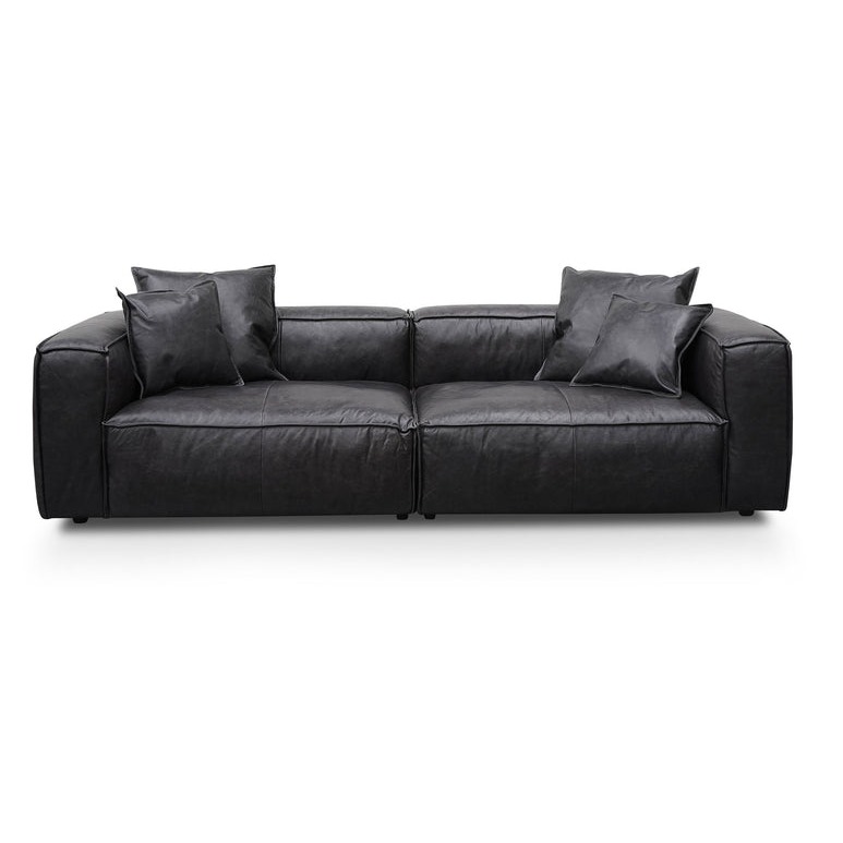 Buff Leather Sofa 2 seater (Black) - front_view