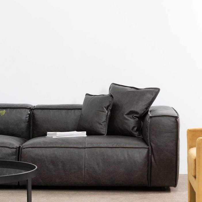 Buff Leather Sofa 2 seater (Black) - top_view