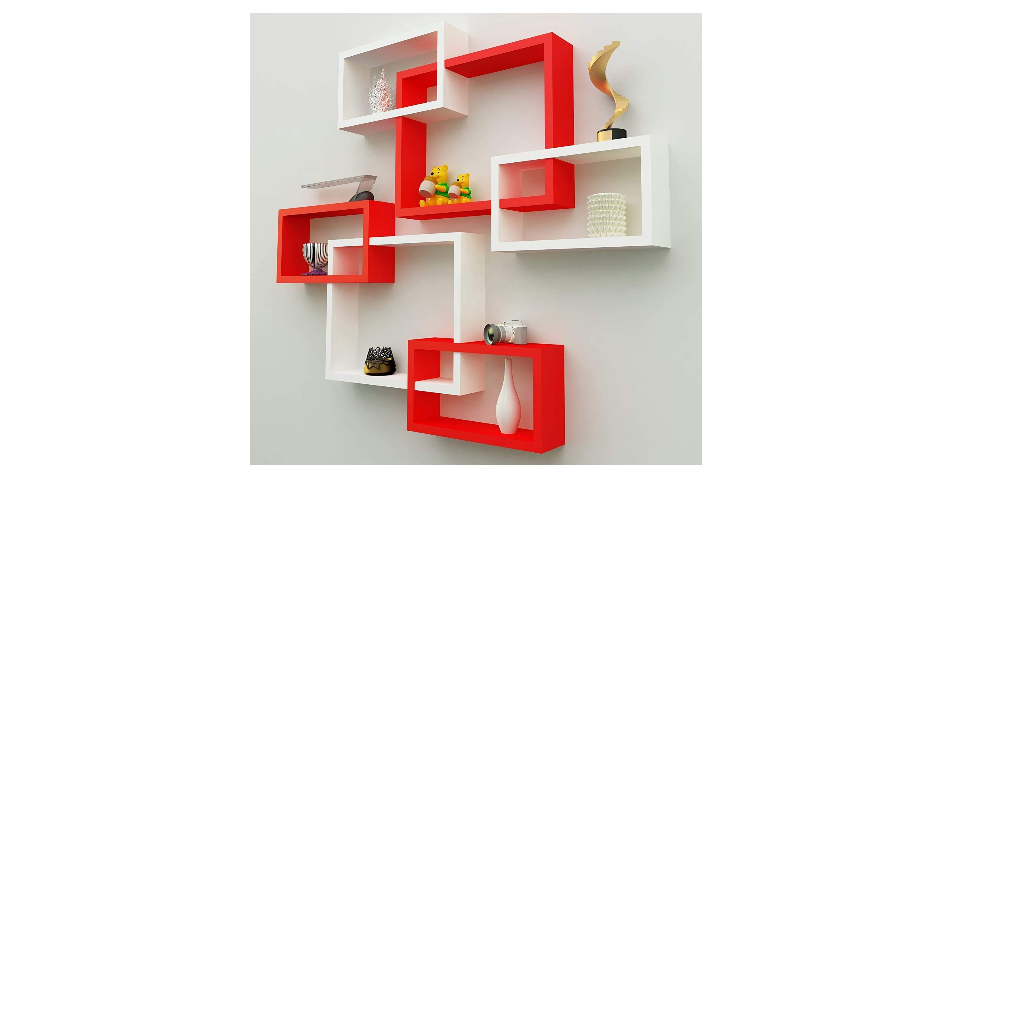 Intersecting Wooden Wall Shelves Decor Set of 6 - photo