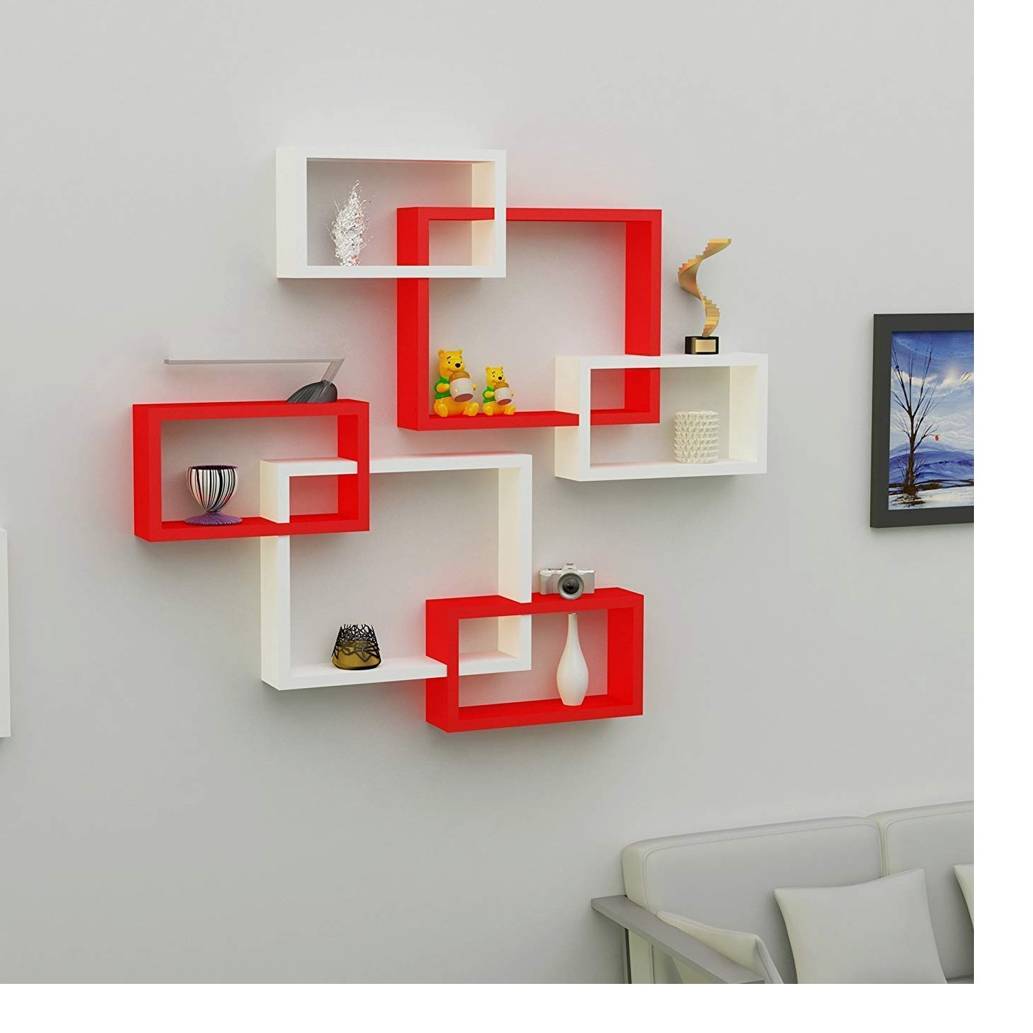 Intersecting Wooden Wall Shelves Decor Set of 6 - front-view