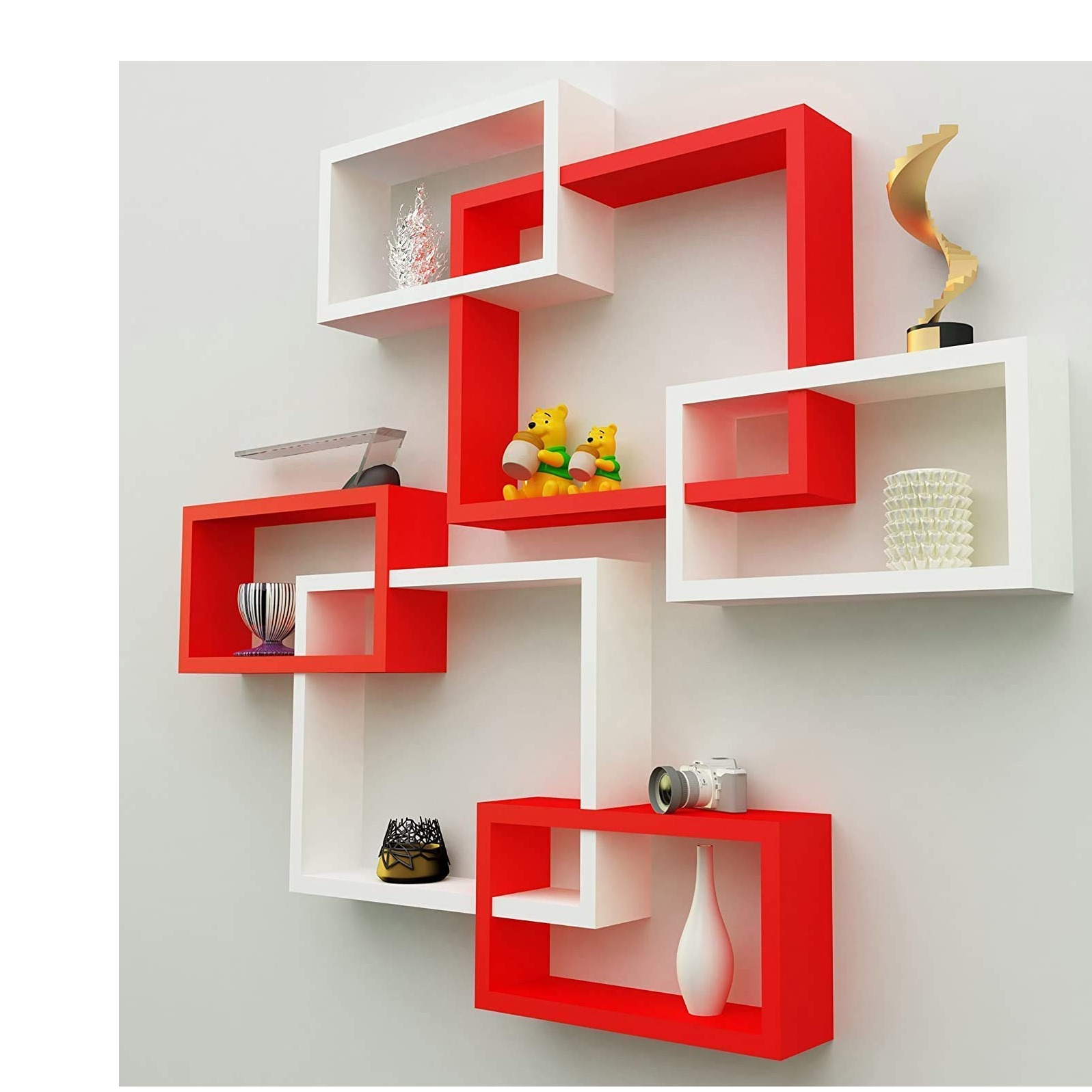 Intersecting Wooden Wall Shelves Decor Set of 6 - top-view