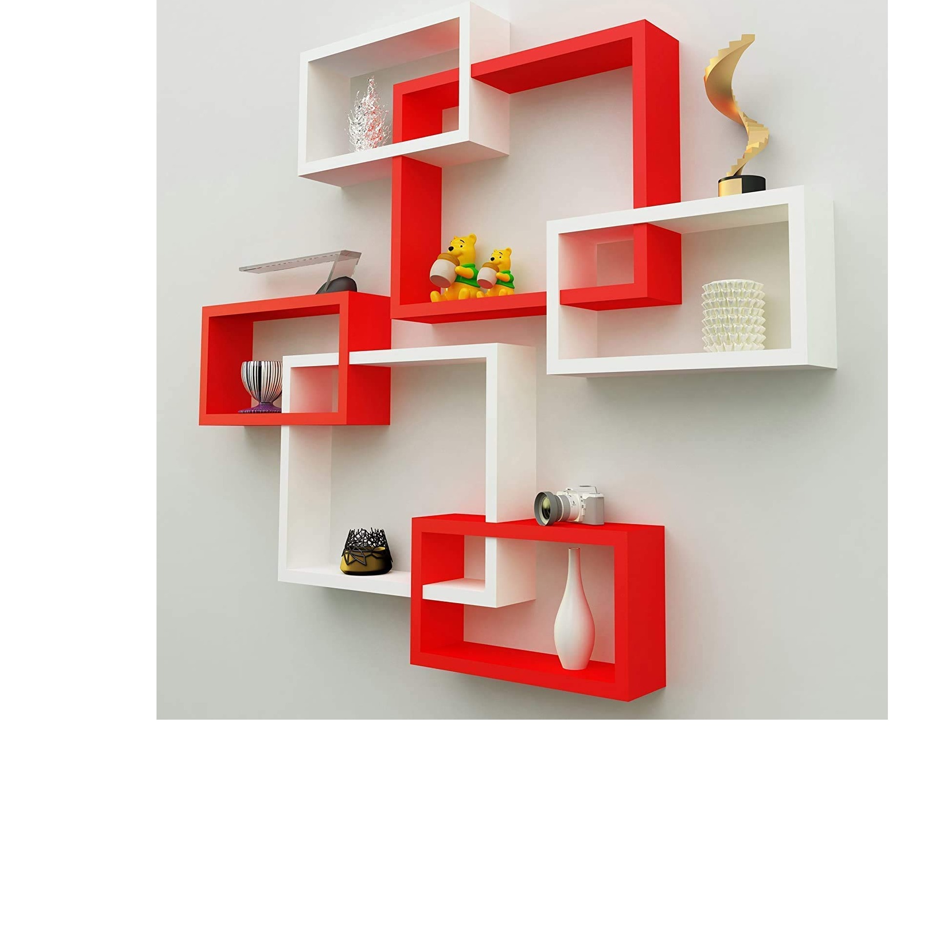 Intersecting Wooden Wall Shelves Decor Set of 6 - rear-view