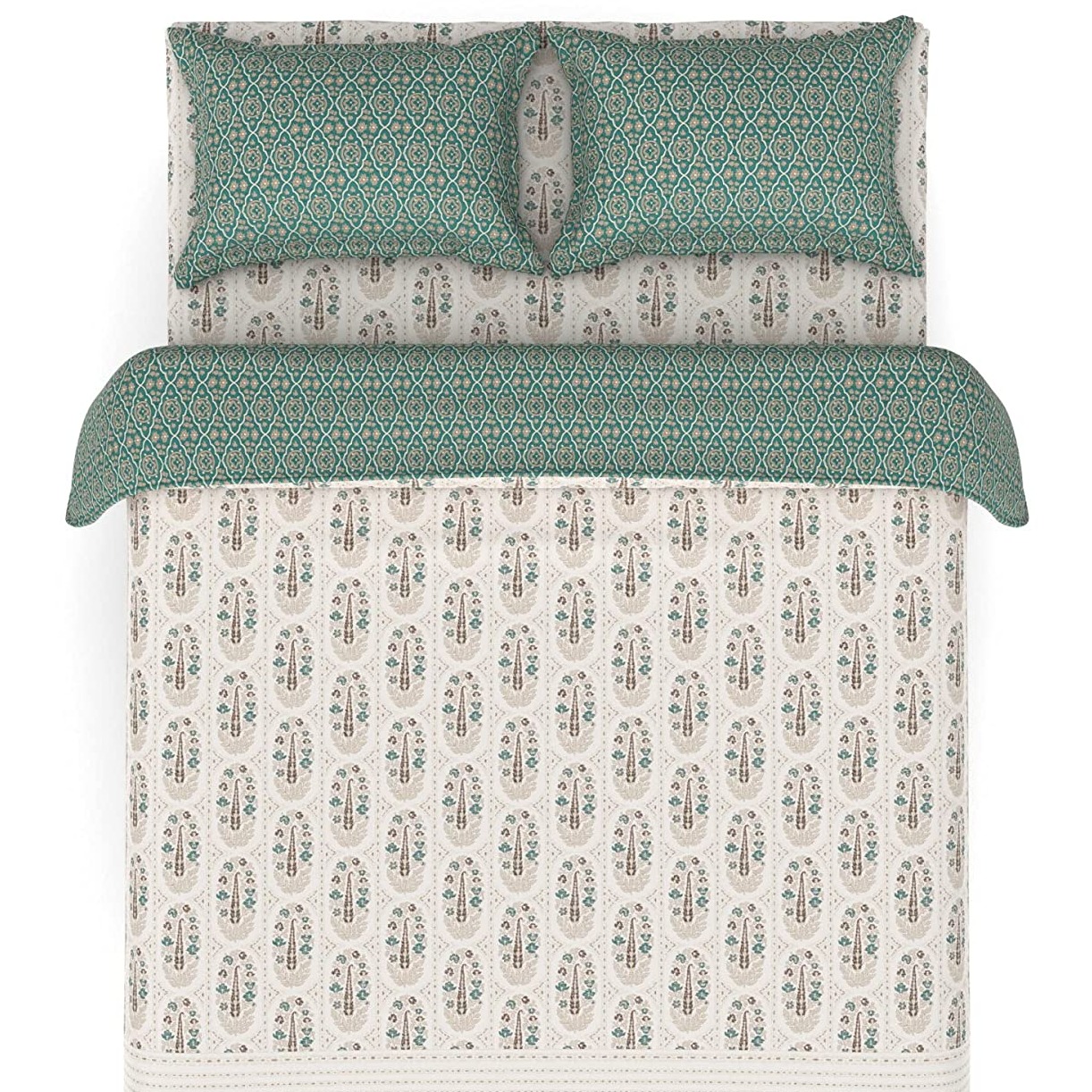 Ajrakh Turquoise Traditional Bedsheet - top_view