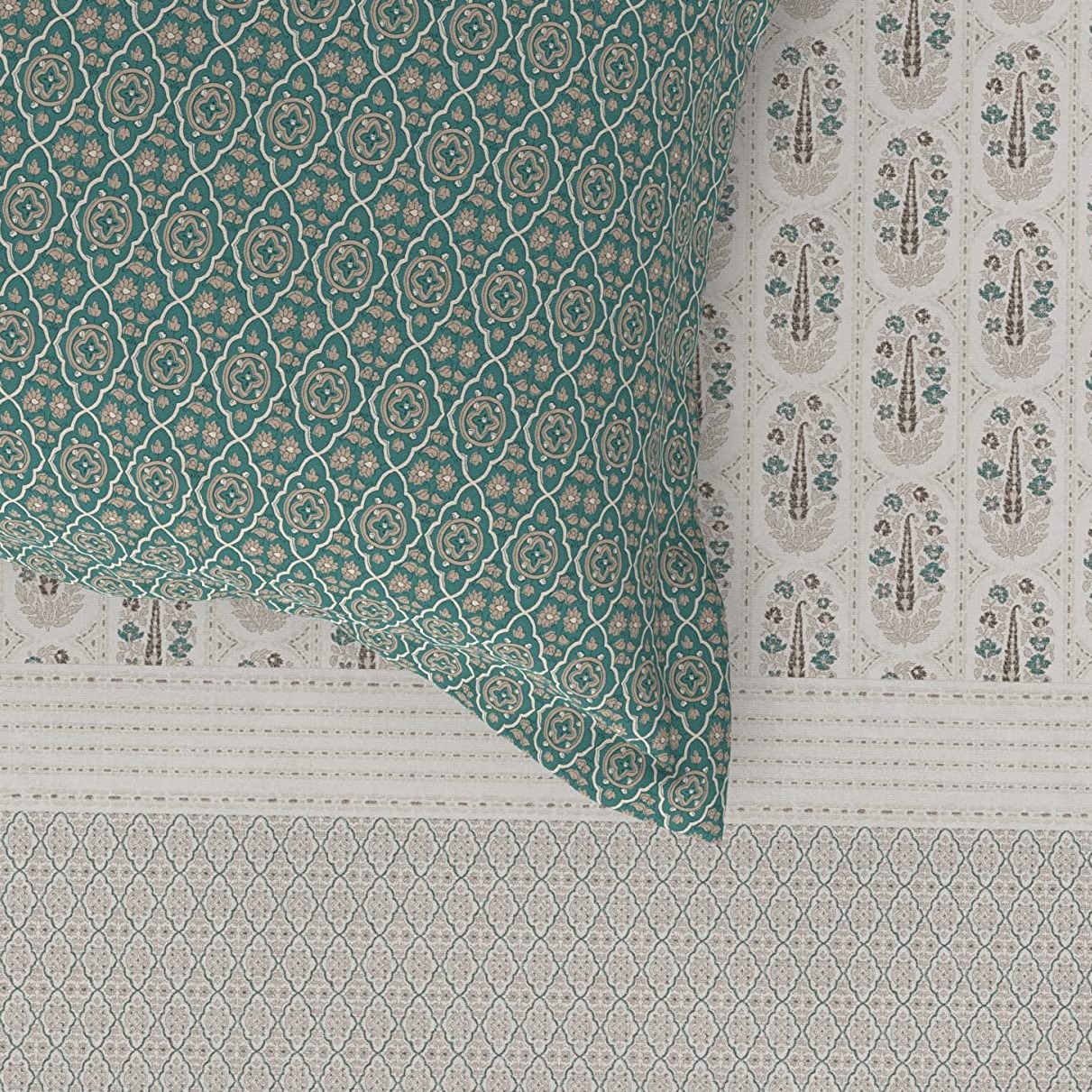 Ajrakh Turquoise Traditional Bedsheet - left_view