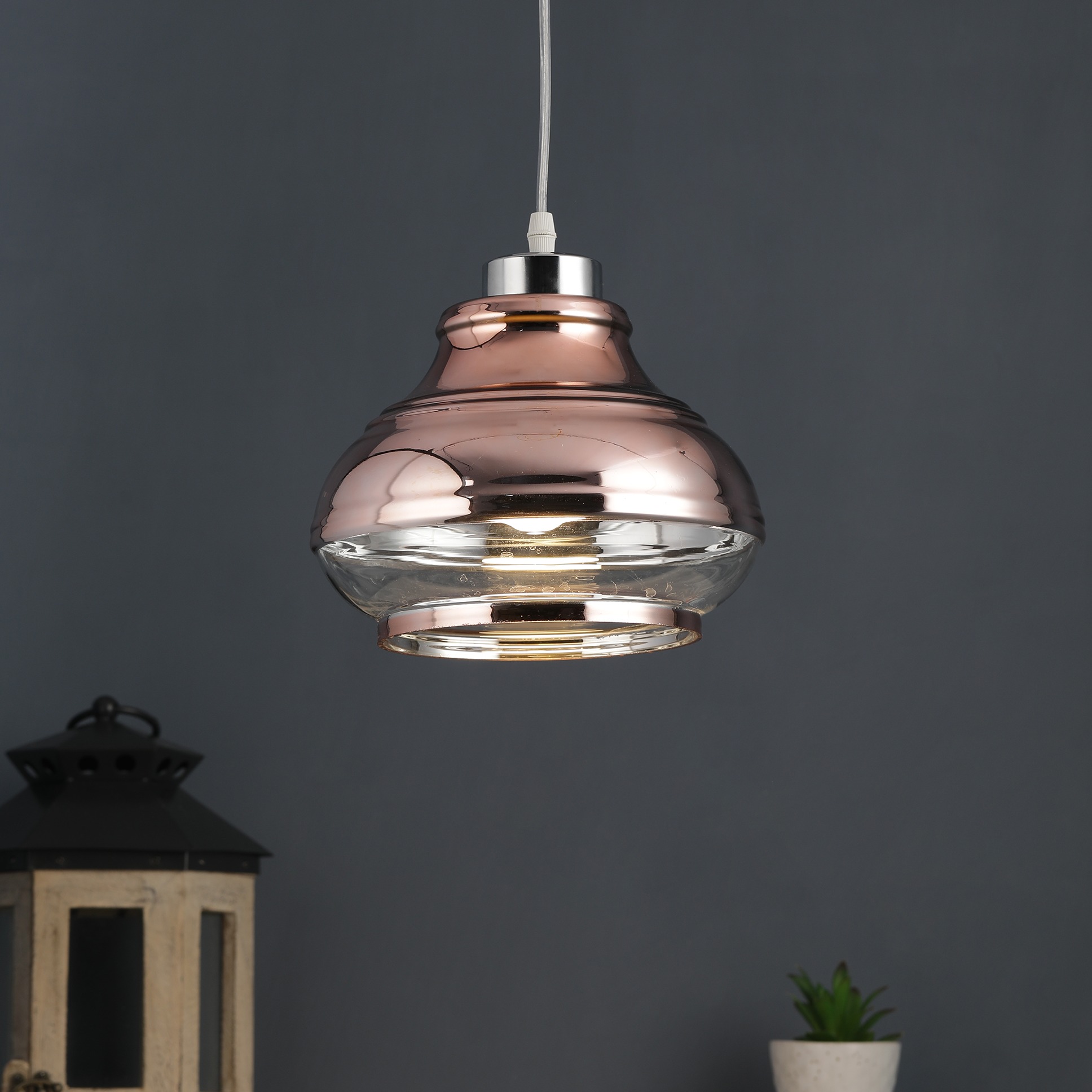 Copper Glass Single Hanging Lights- M-90-HL - Without Bulb - front_view