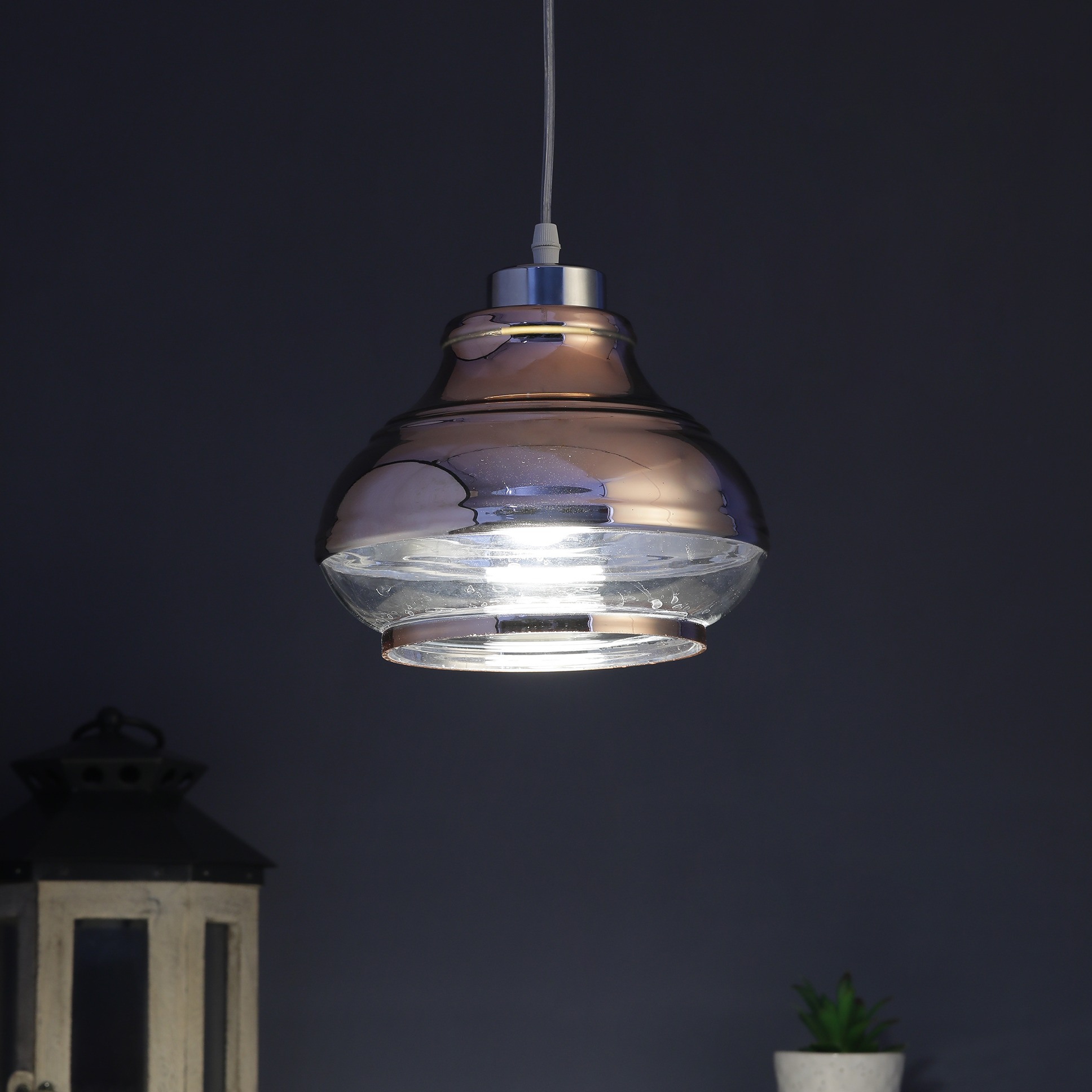 Copper Glass Single Hanging Lights- M-90-HL - Without Bulb - rear_view