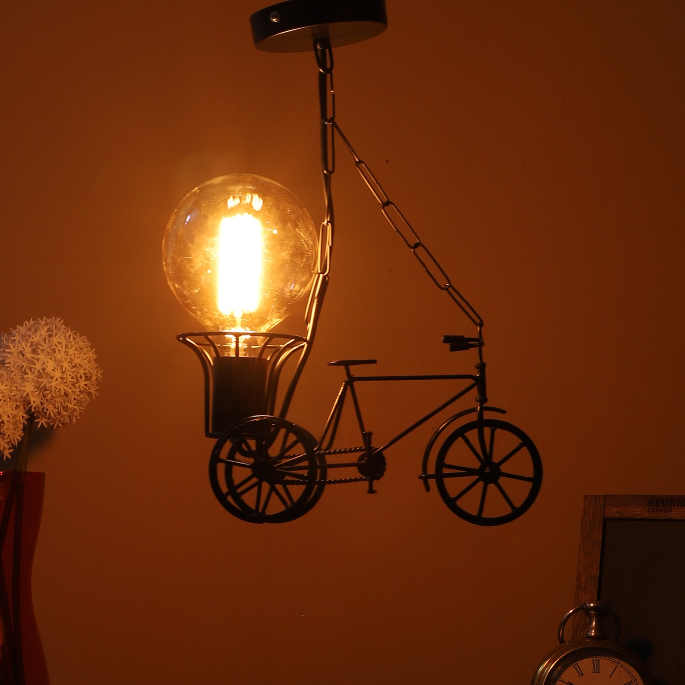Black Metal Single Hanging Light- RIKSHA-SMALL-HL - Without Bulb - rear_view