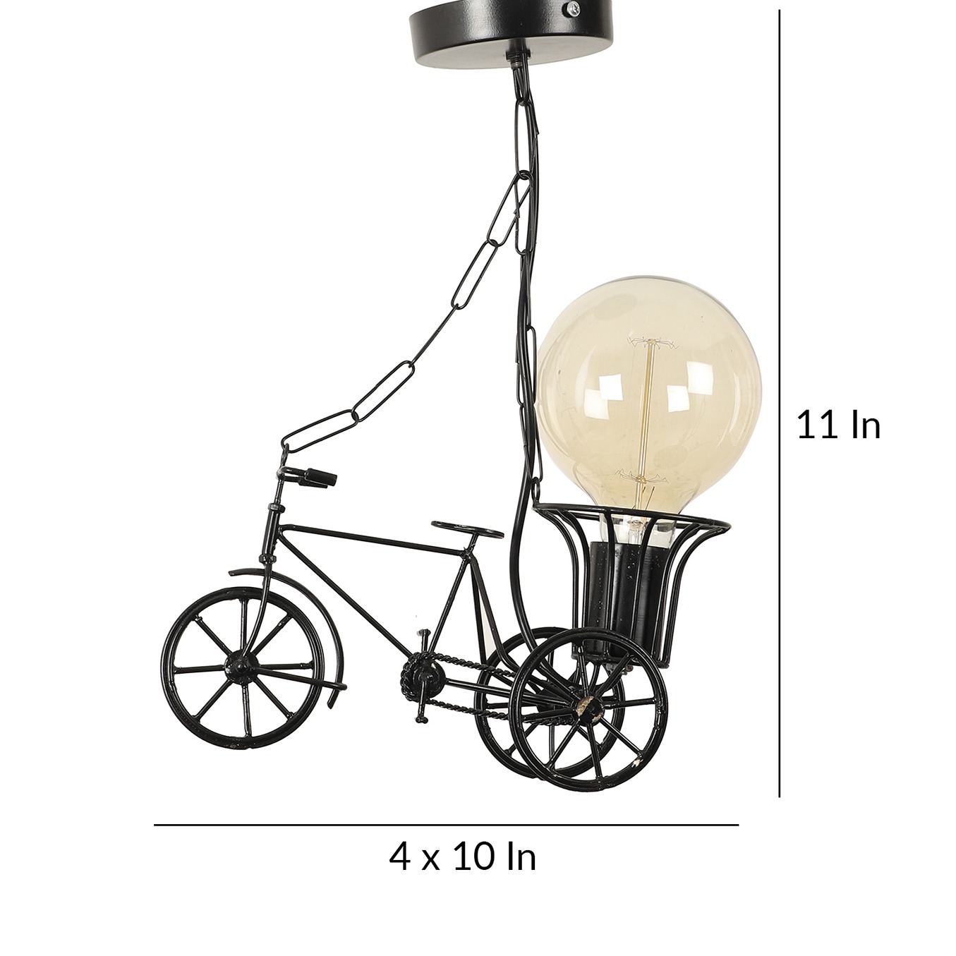 Black Metal Single Hanging Light- RIKSHA-SMALL-HL - Without Bulb - right_view