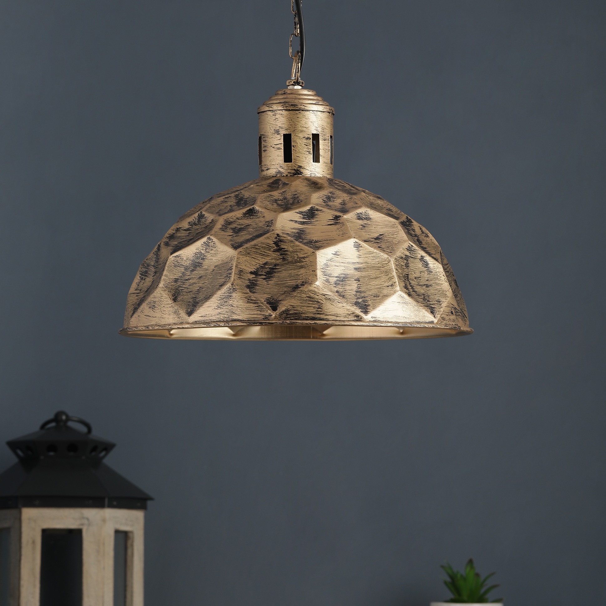 Gold Metal Single Hanging Lights- KATORA-HL-AB - without Bulb - top_view
