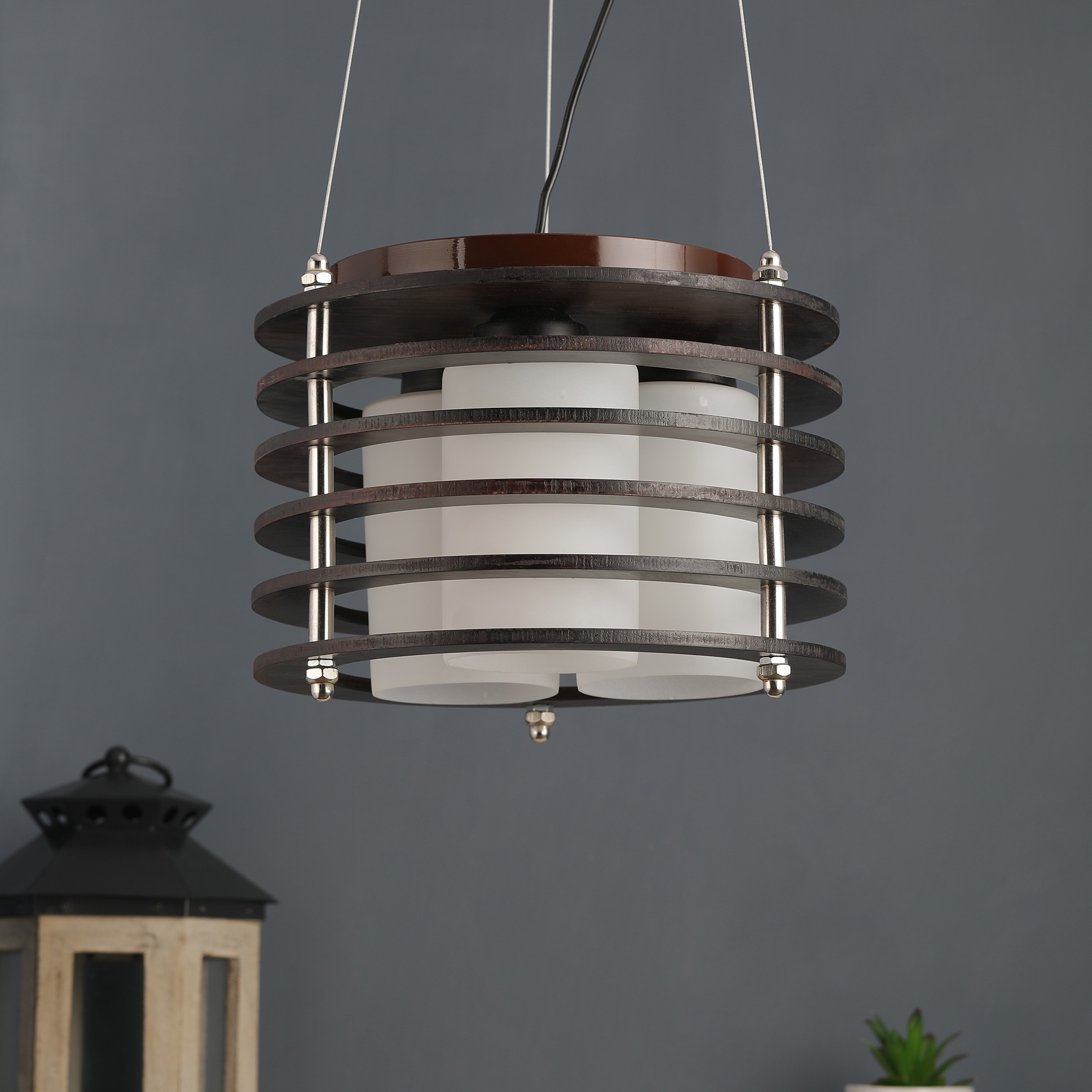 Brown Wood 12inch 3 Light Chandelier- without Bulb - top_view