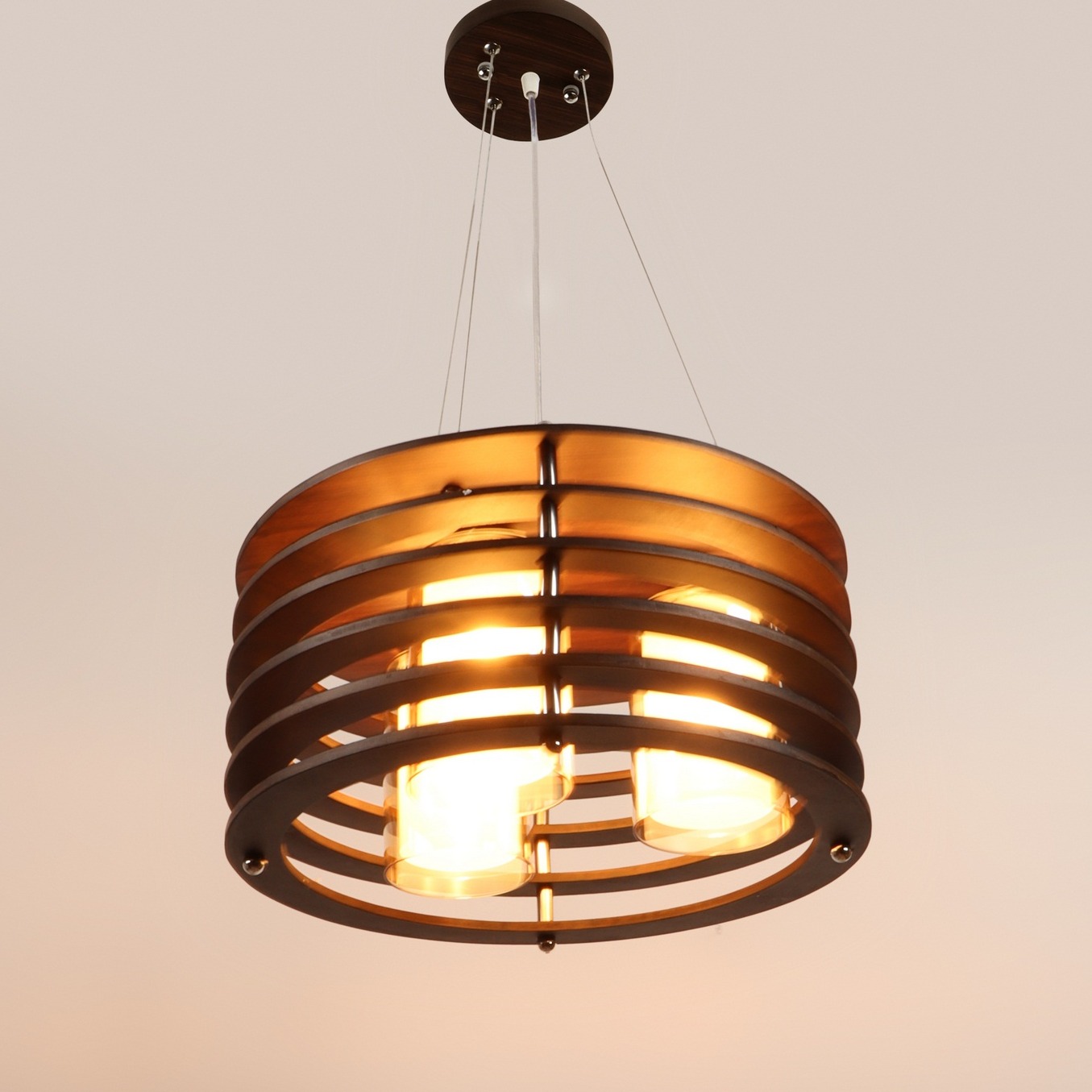 Brown Wood 16inch 3 Light Chandelier -without Bulb - left_view