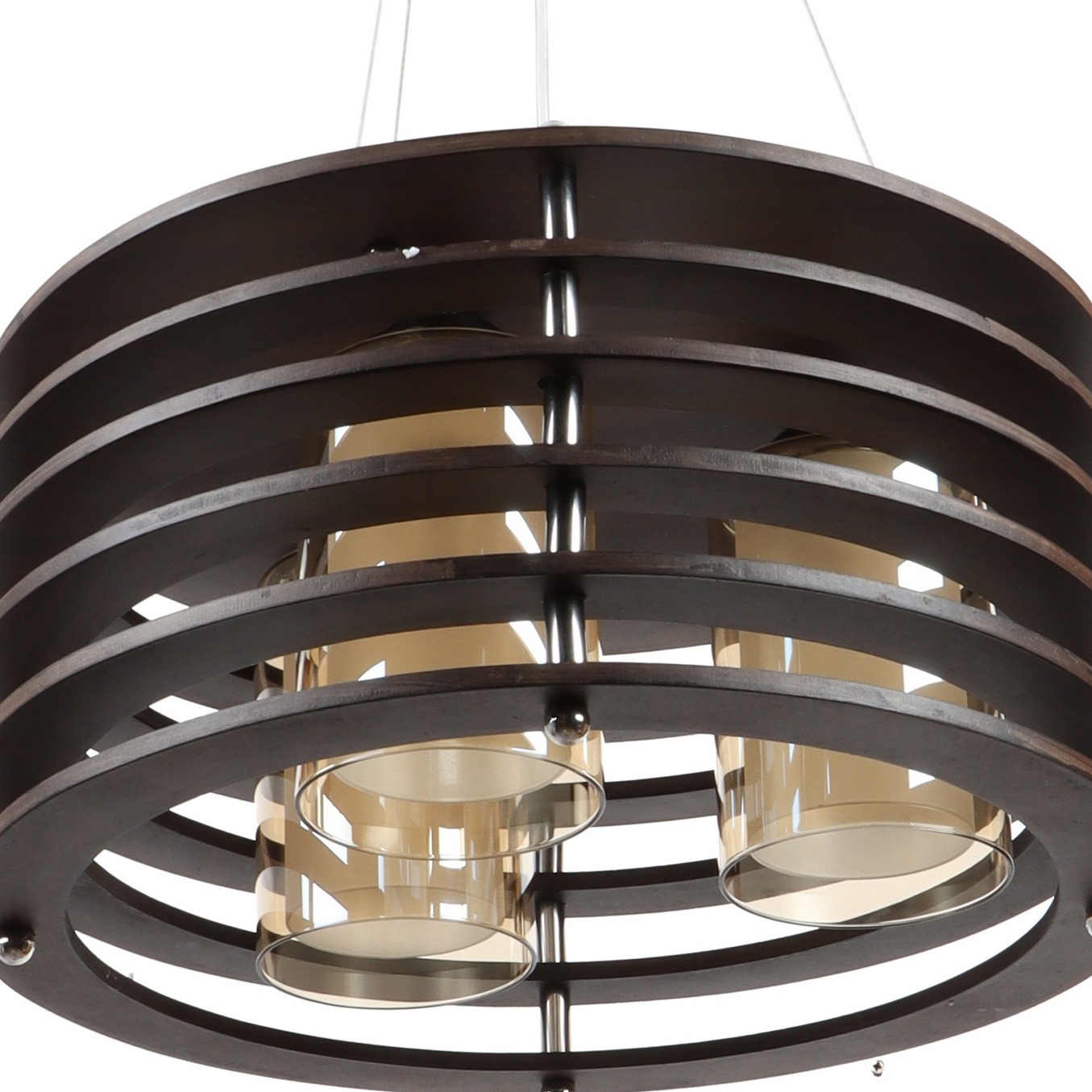 Brown Wood 16inch 3 Light Chandelier -without Bulb - bottom_view