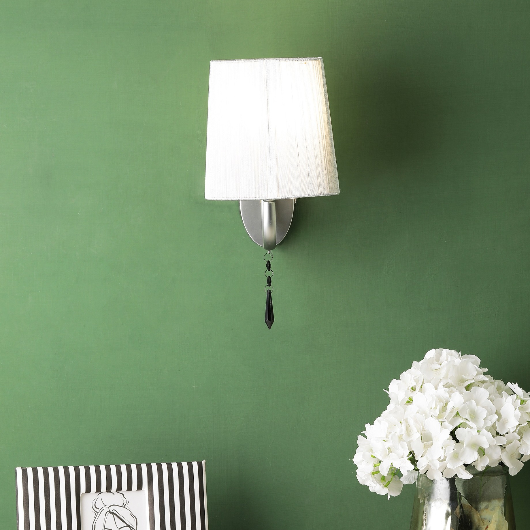 White Silver Fabric Wall Lights - S-125-1W - without Bulb - rear_view