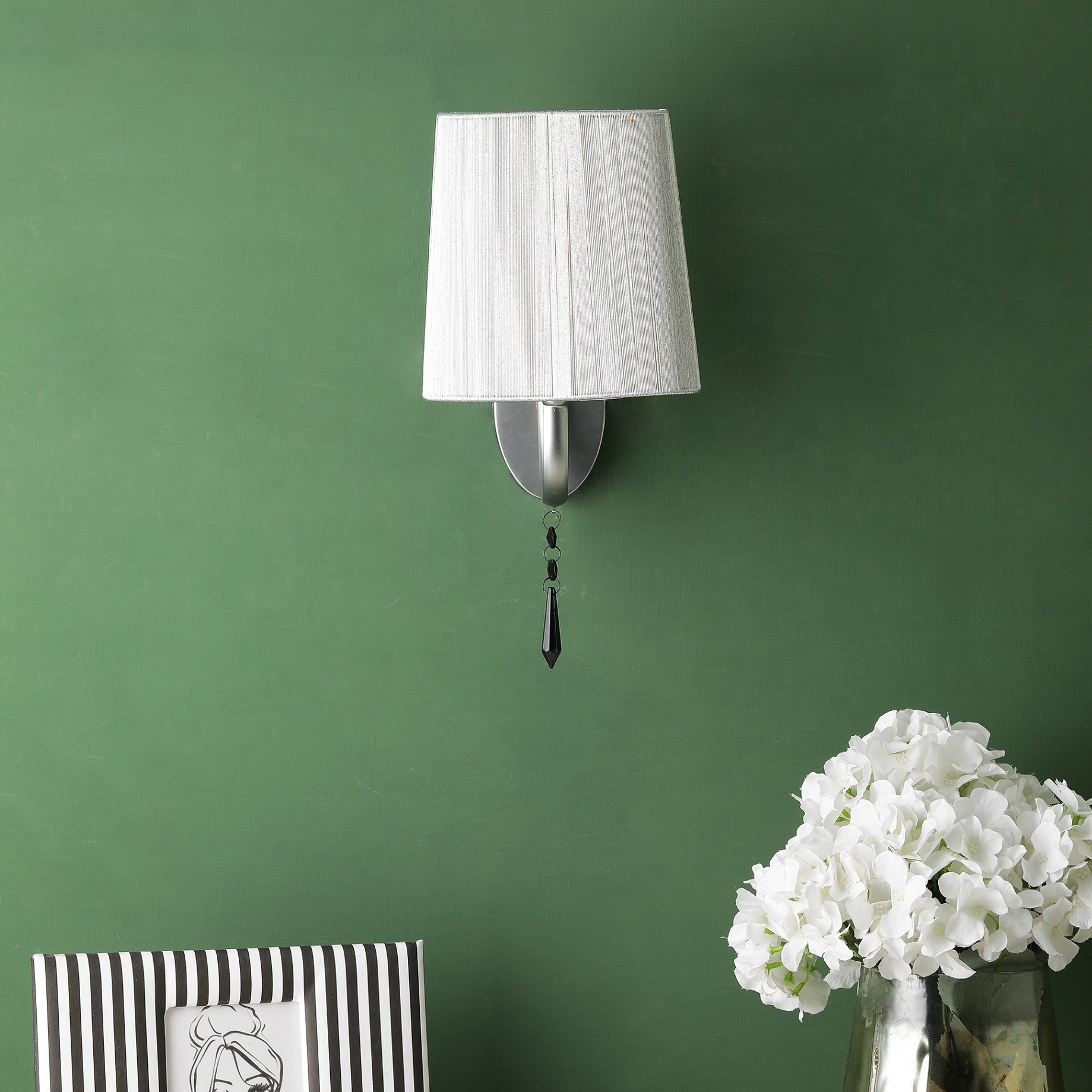 White Silver Fabric Wall Lights - S-125-1W - without Bulb - left_view