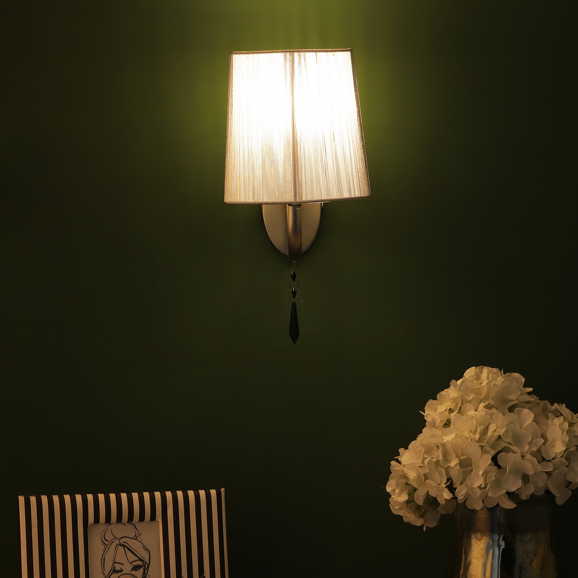 White Silver Fabric Wall Lights - S-125-1W - without Bulb - right_view