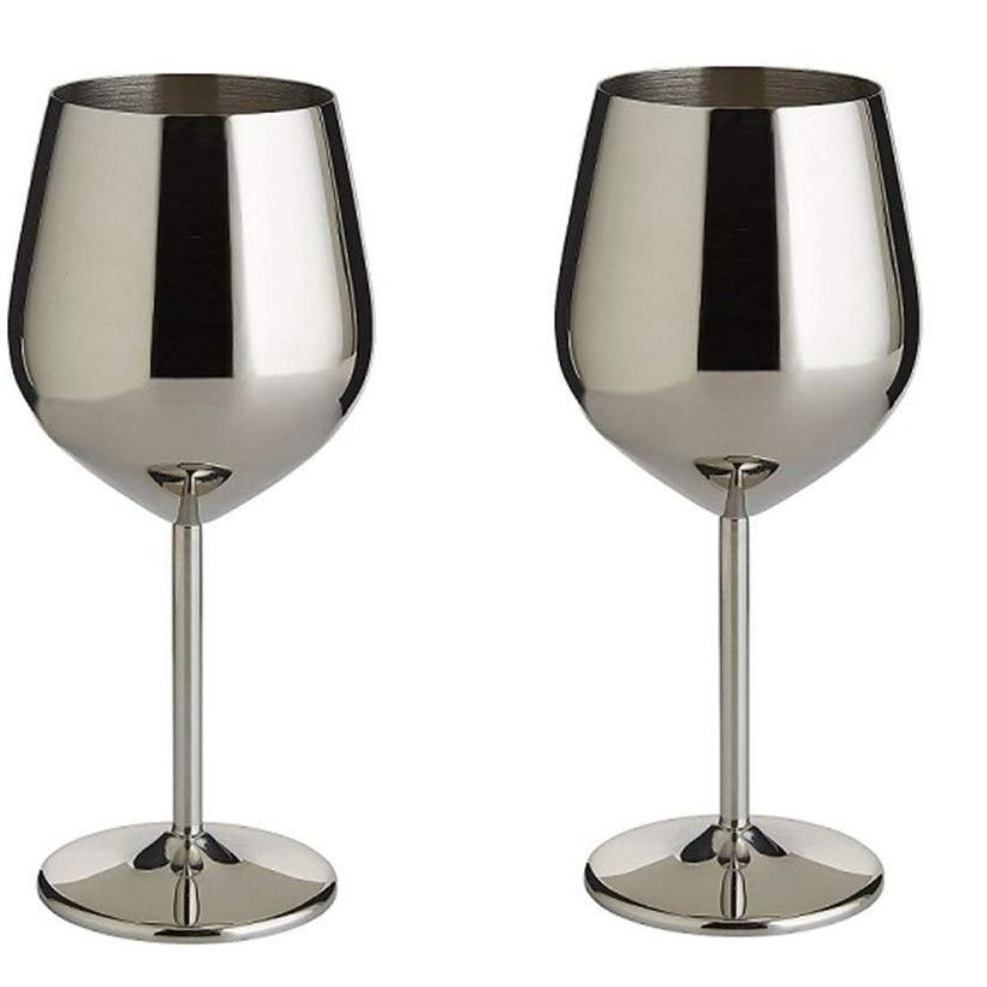 Stainless Steel Goblet Wine Glass (Set of 2). - top_view
