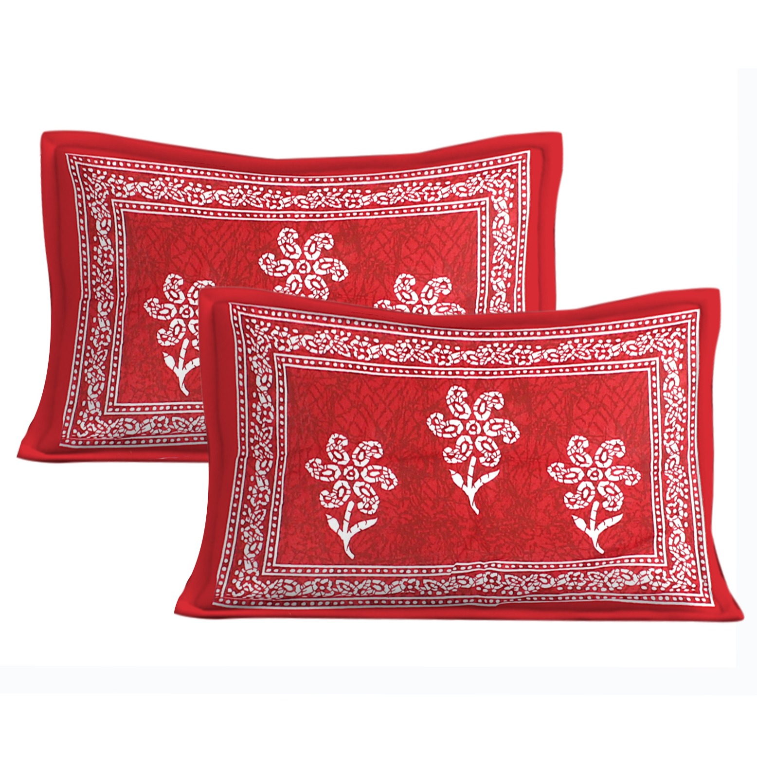 Cotton Double Bedsheet With Pillow Covers - Red - top_view