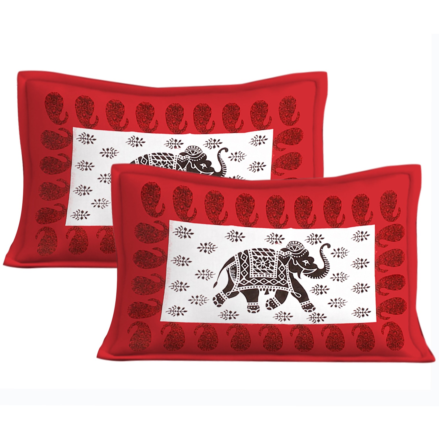 Cotton Double Bedsheet With Pillow Covers - Red - top_view
