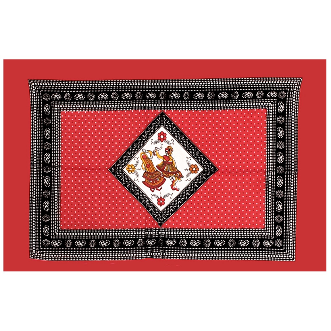 Cotton Double Bedsheet With Pillow Covers Jaipuri Print - Red - rear_view