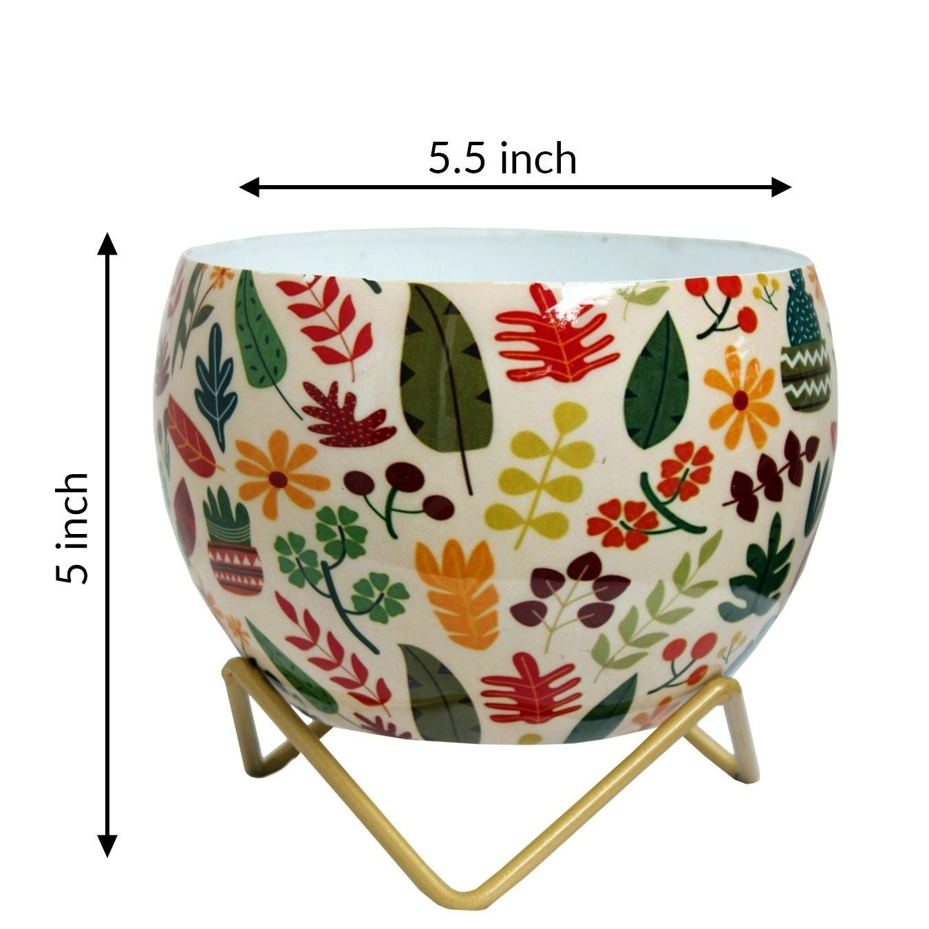 Leaves Cactus Metal Pot 5" - top_view