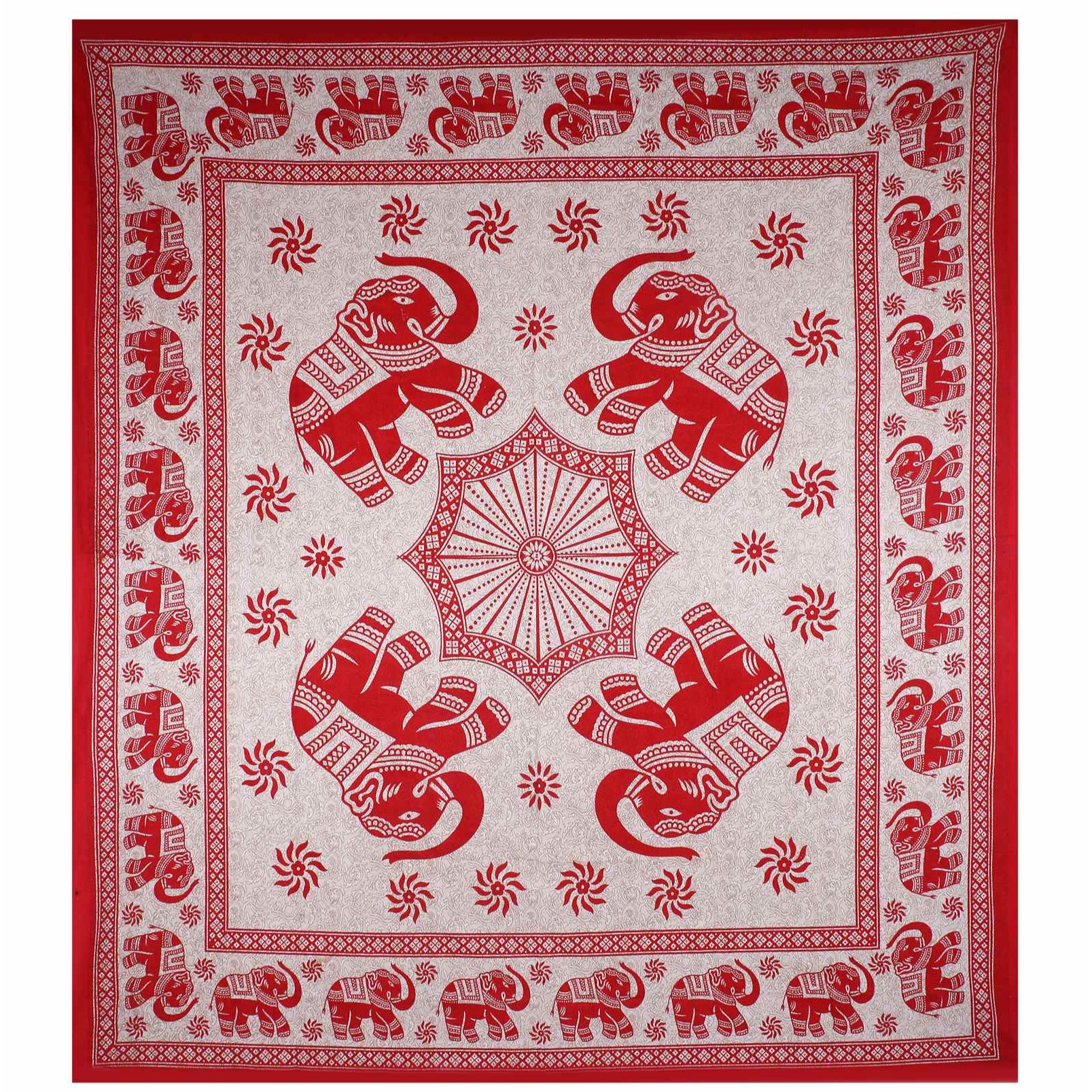 Cotton Double Bedsheet With Pillow Covers Jaipuri Print - Red - front_view