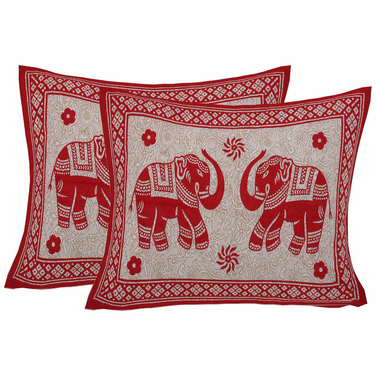 Cotton Double Bedsheet With Pillow Covers Jaipuri Print - Red - rear_view