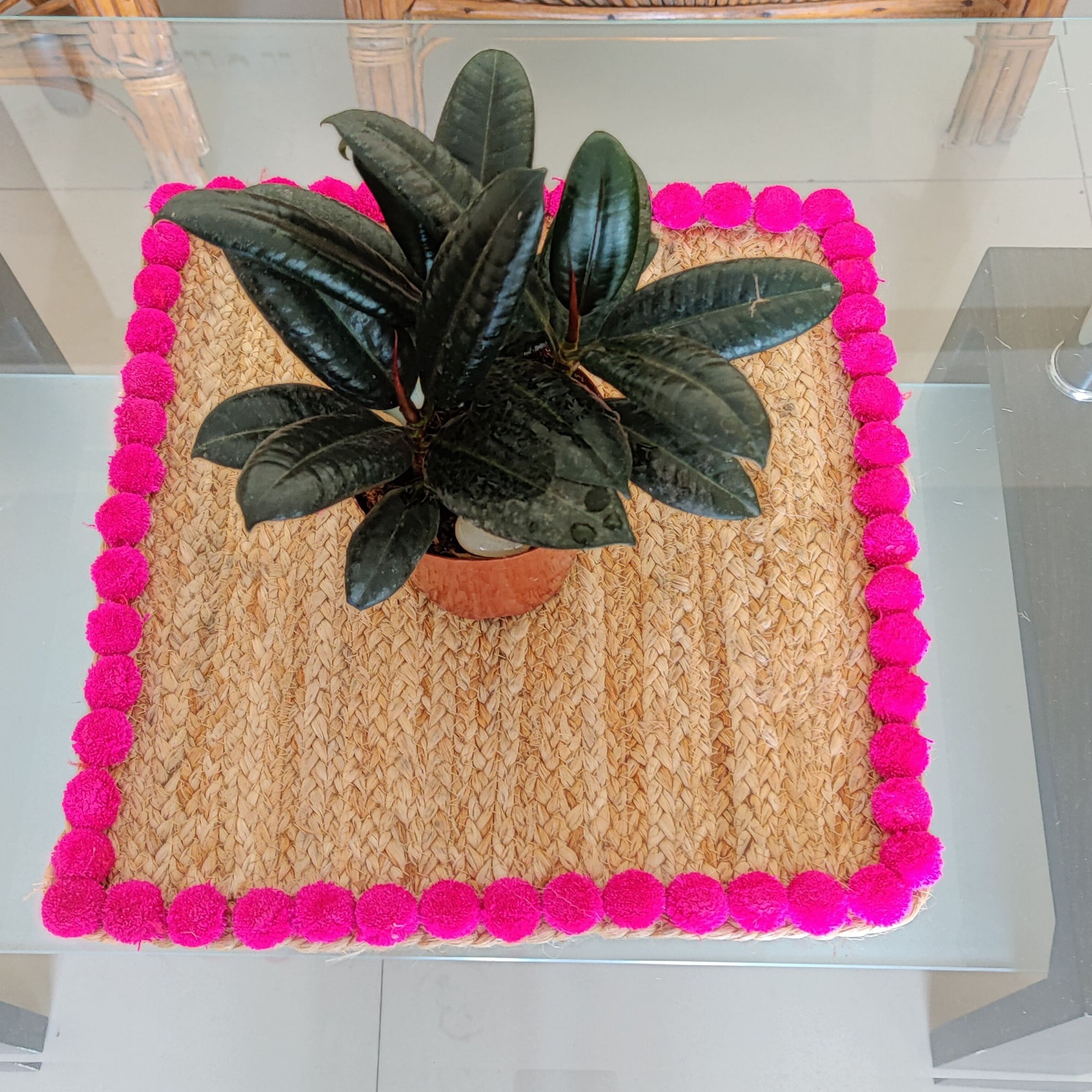 Multi Utility Recho Jute Pompom Mat - front-view