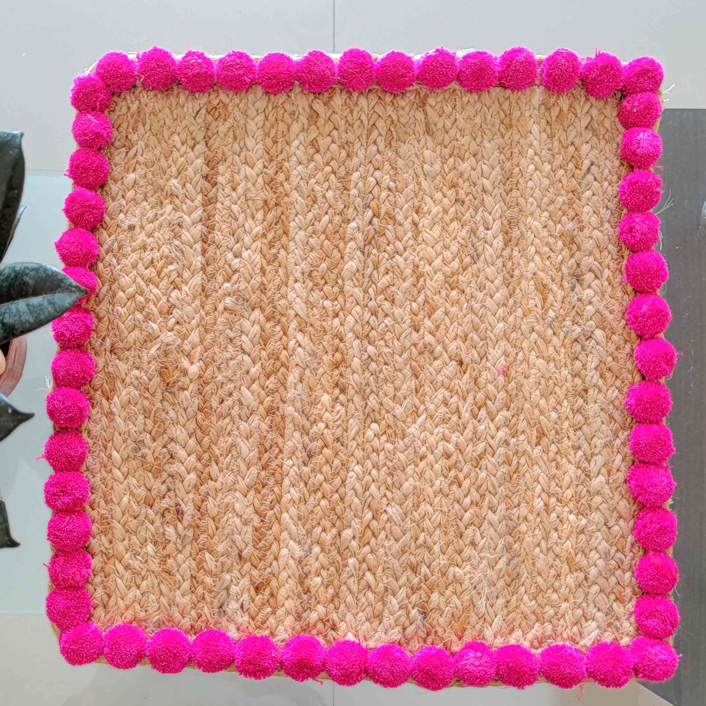 Multi Utility Recho Jute Pompom Mat - rear-view
