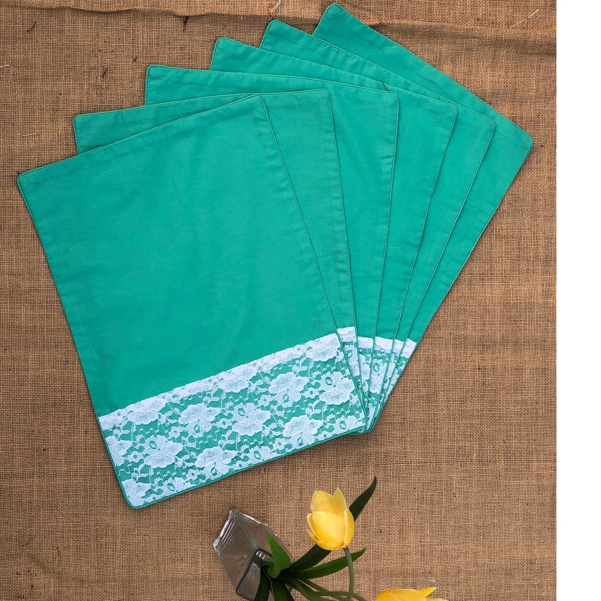 Sea Green Set Of 6 Cotton Placemats - rear_view
