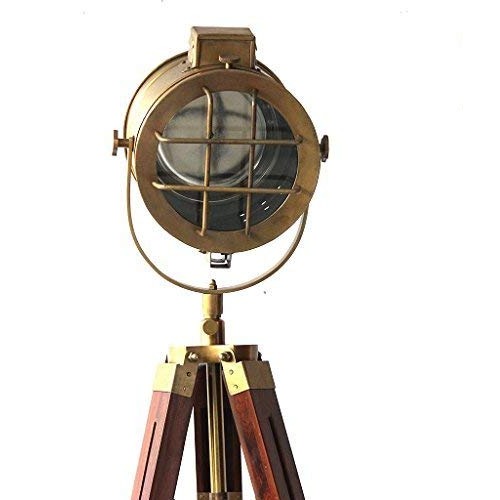 Spot light with wooden tripod/lamp adjustable floor stand with antique polished - front_view