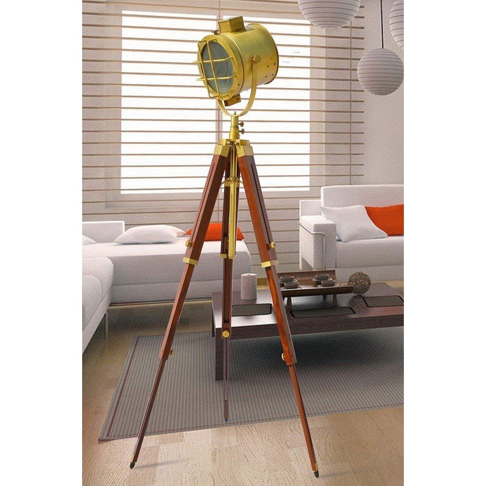 Spot light with wooden tripod/lamp adjustable floor stand with antique polished - top_view