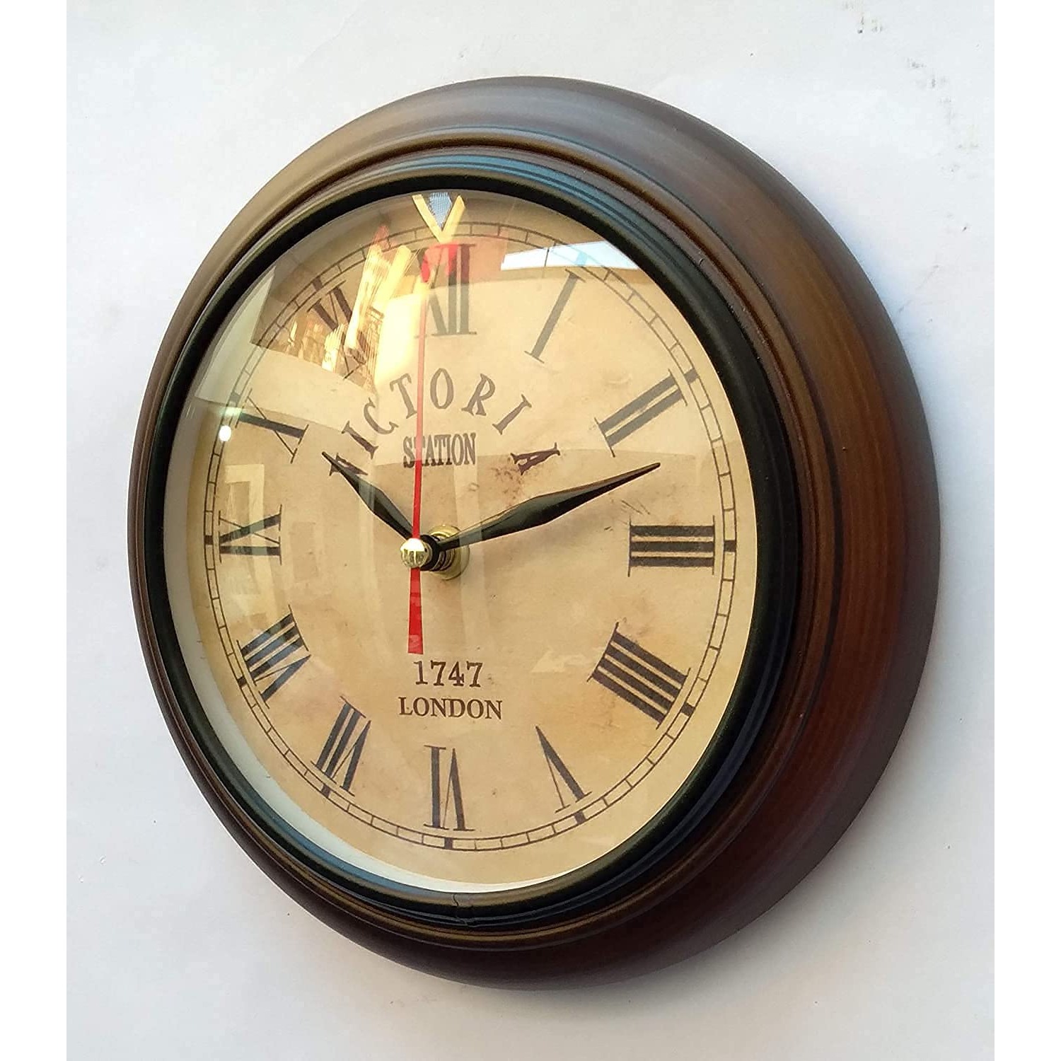 8 Inch Wooden Hanging Roman Number Wall Decor Clock - top_view