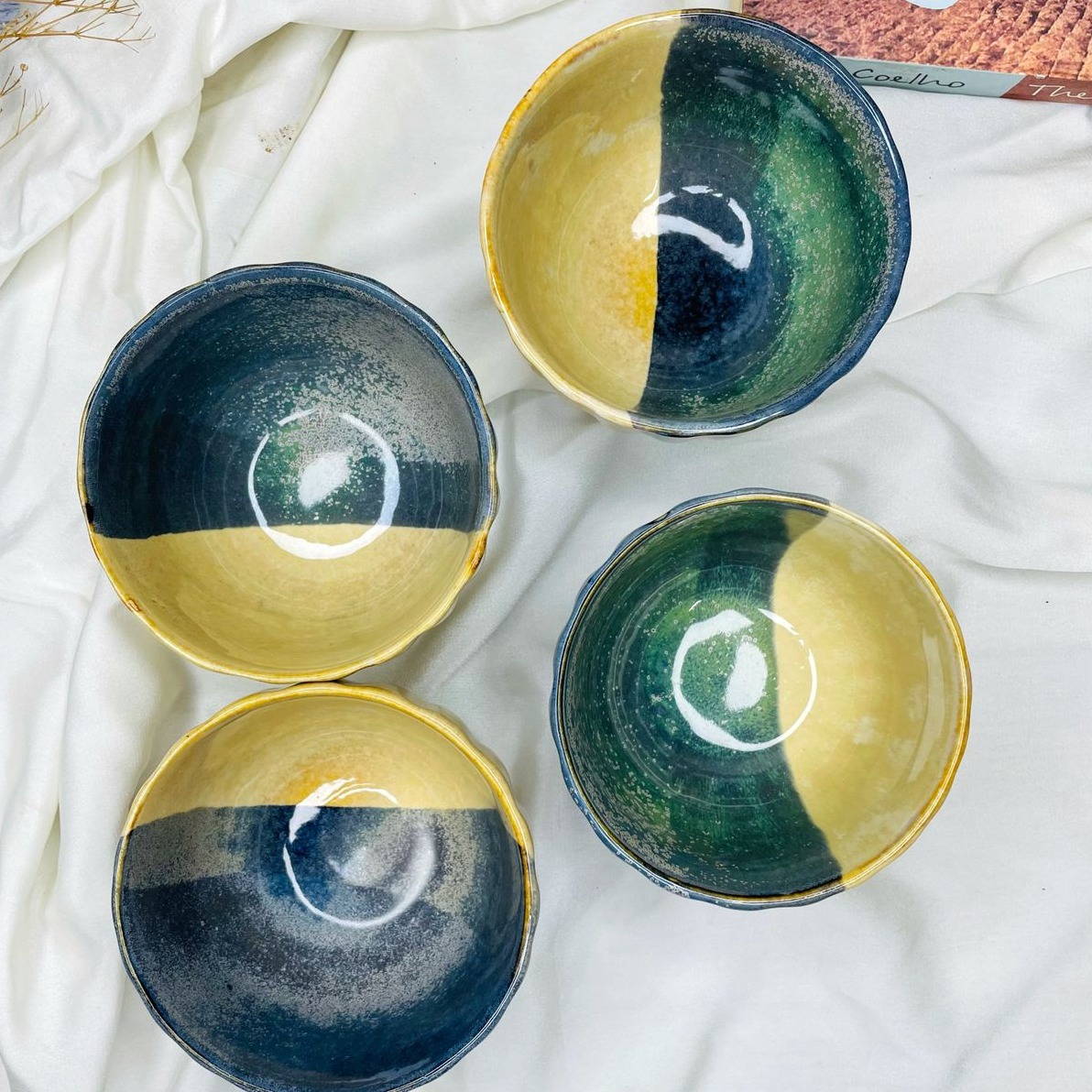 Blue/Beige Dessert Bowls (Set of 4) - front_view