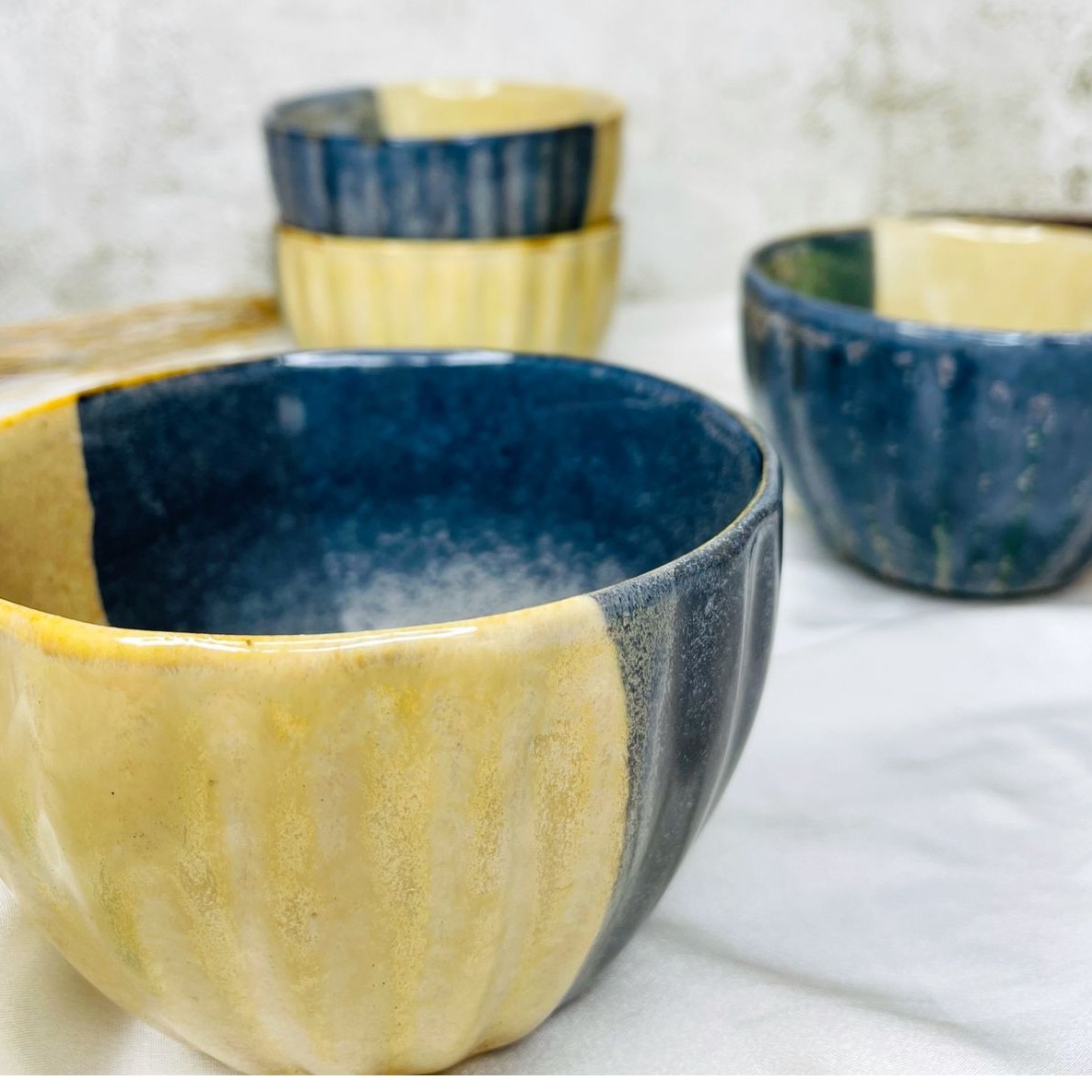 Blue/Beige Dessert Bowls (Set of 4) - top_view